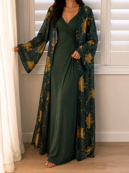 Other - Emerald Green Floral Kimono Overlay